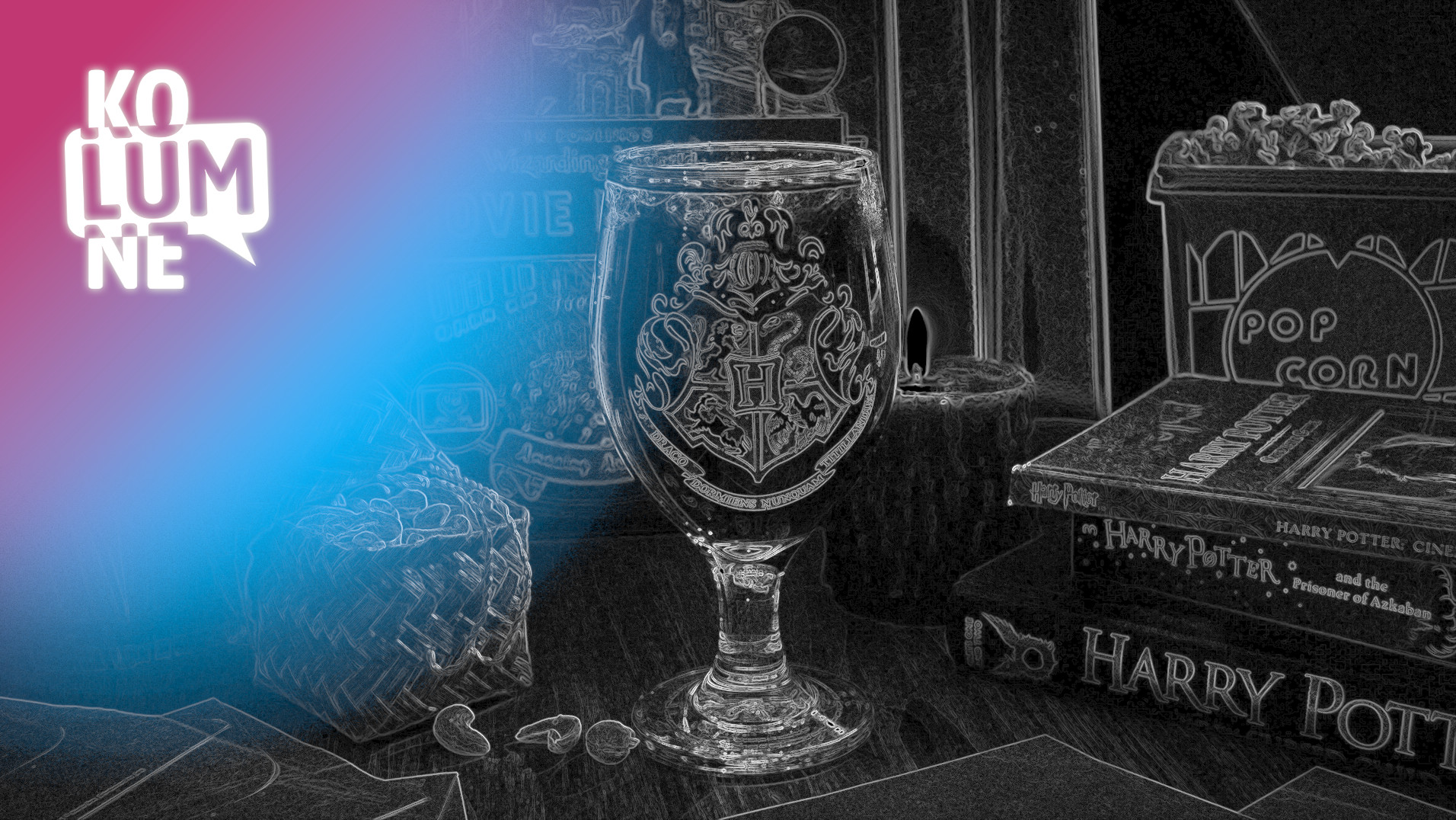 Ein Tisch mit Harry-Potter-Büchern und Merchandise