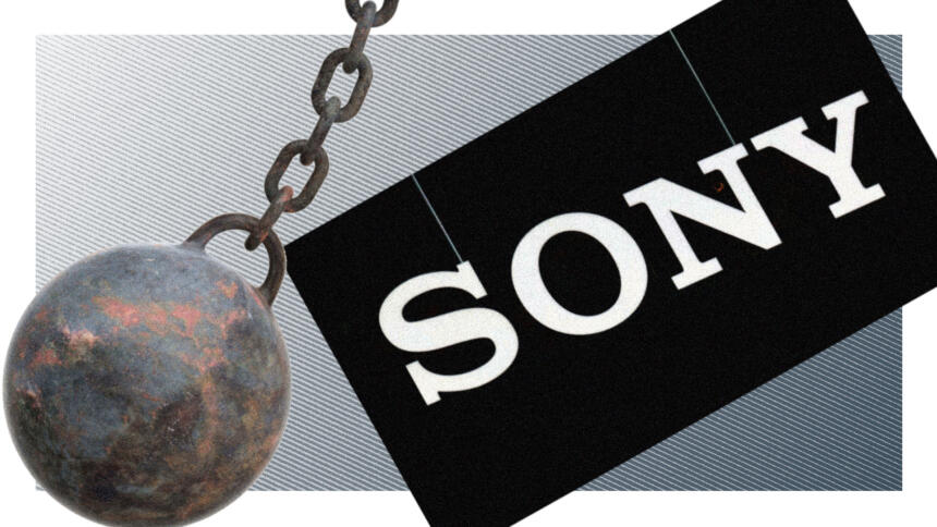 Eine Abrissbirne und das Logo von Sony