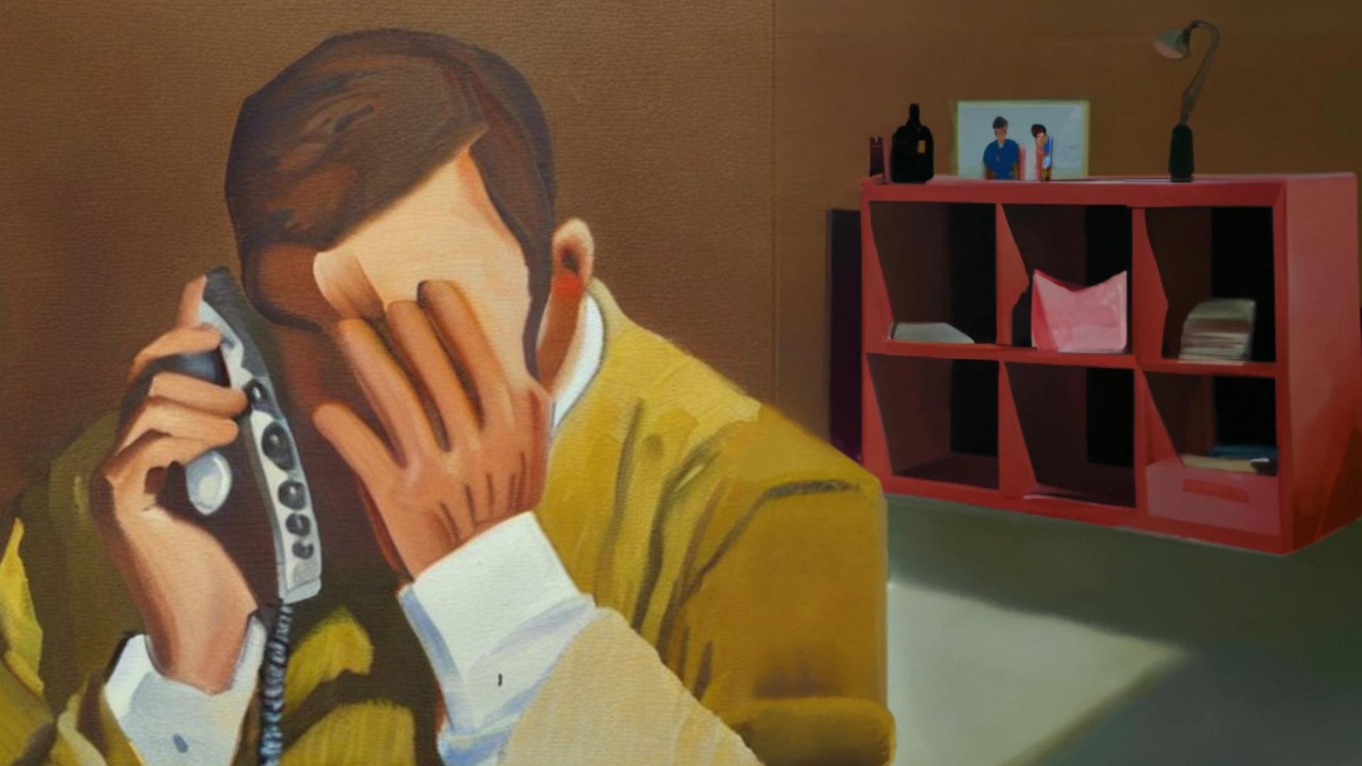 Person am Telefon, macht einen Facepalm.