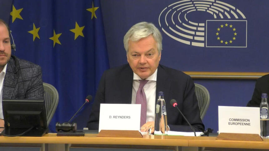 Didier Reynders vor EU-Flagge