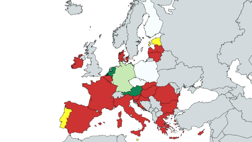 EU-Karte Staaten in Ampel-Farben.