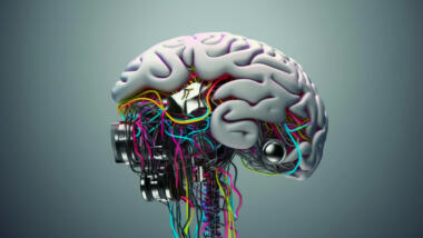 artificial intelligence brain in neon colors