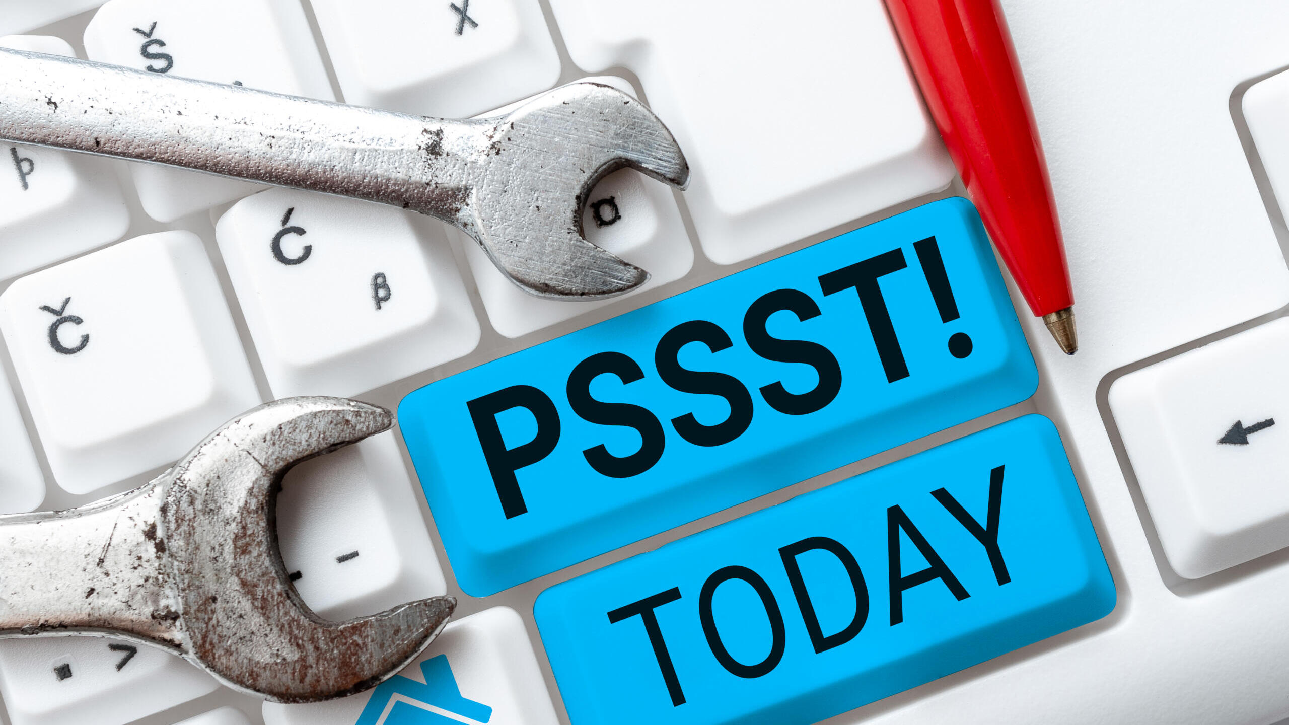 Tastatur mit Schraubenschlüsseln und der Aufschrift "Pssst"