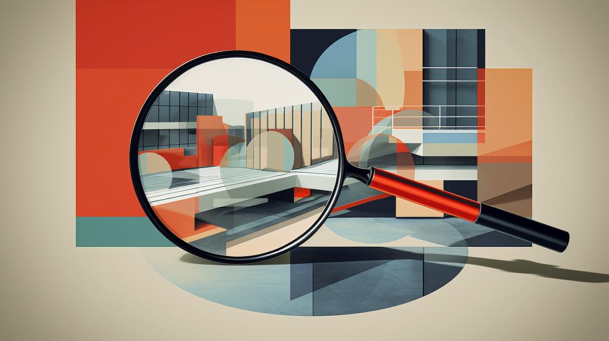 Eine Lupe vergrößert einen Ausschnitt einer abstrakten Stadtsilhouette