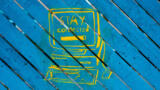 Ein gelbes Graffiti auf blauem Grund, das den Aufruf "Stay connected"
