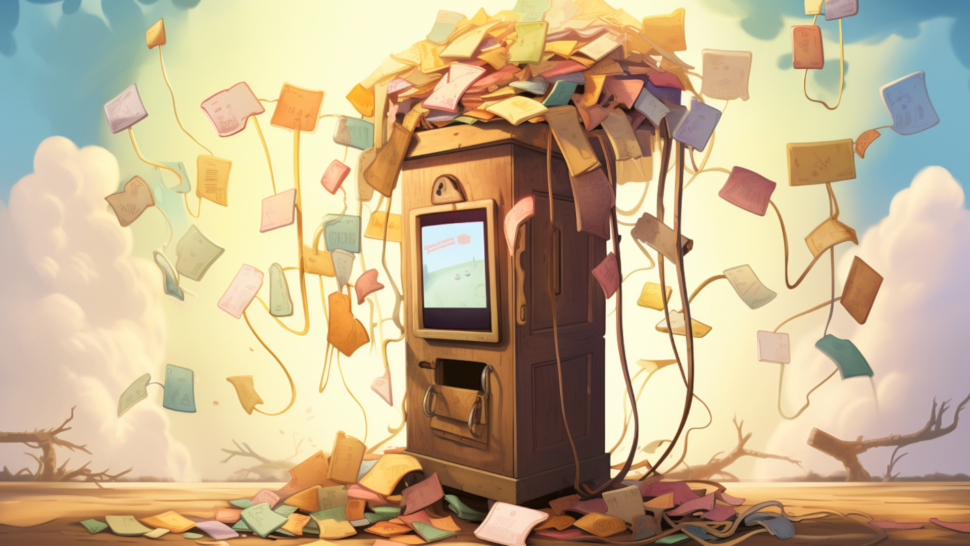 Papier kommt aus einer Maschine heraus