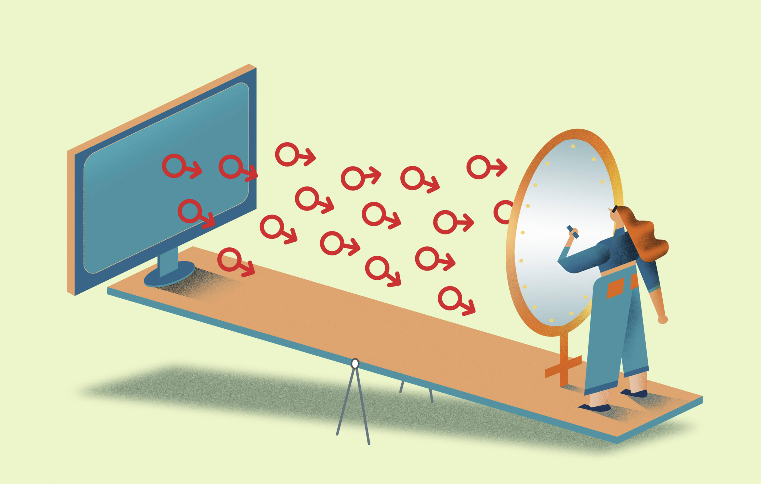 Eine Illustration, die eine Frau zeigt, die sich vor Pfeilen schützt.