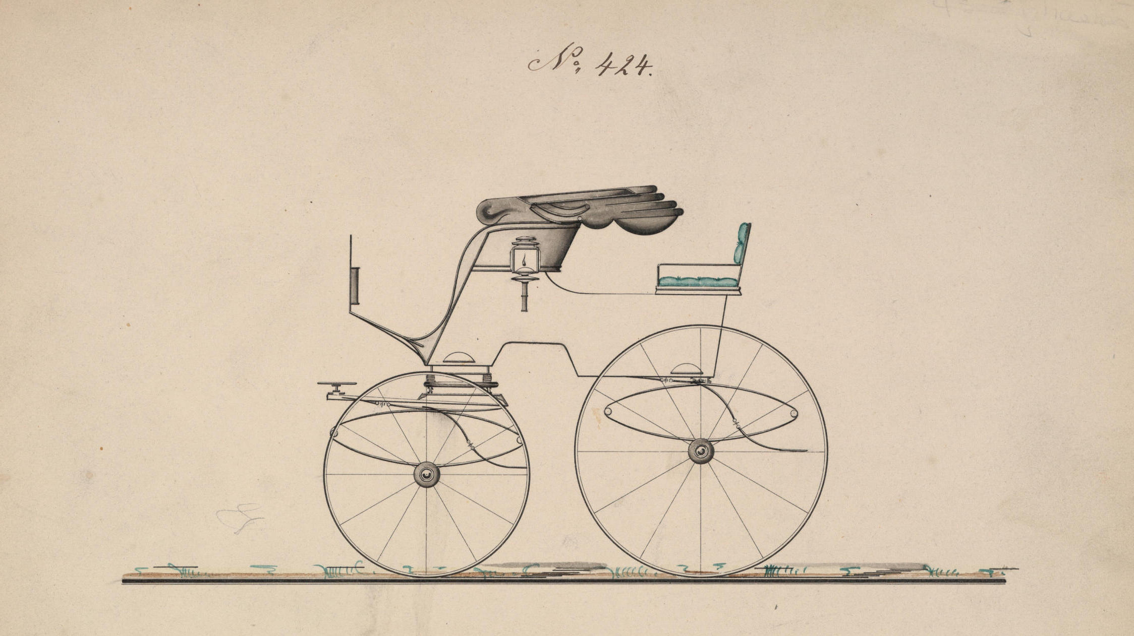 Skizze für ein frühes vierrädriges Gefährt
