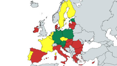 EU-Karte Staaten in Ampel-Farben.