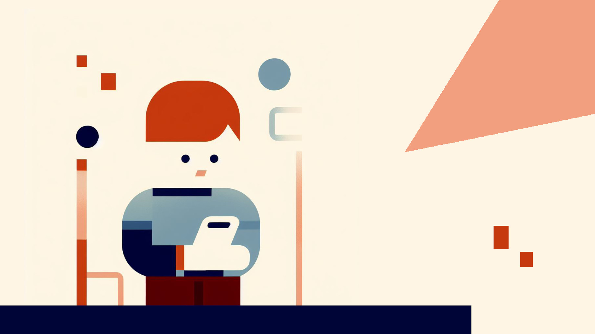 Illustration im Bauhaus-Stil. Kind mit Smartphone.