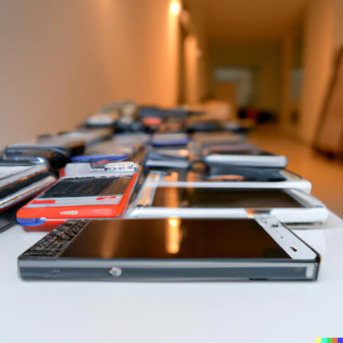 Eine Reihe Smartphone liegen auf dem Tisch