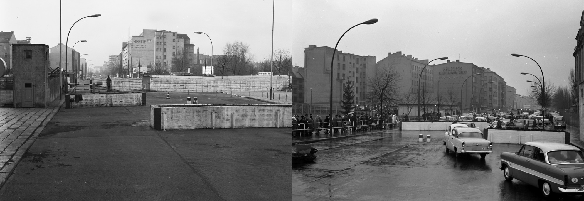 Der Grenzübergang zwischen BRD und DDR in der Chausseestraße, 2 alte Fotos von der Stasi