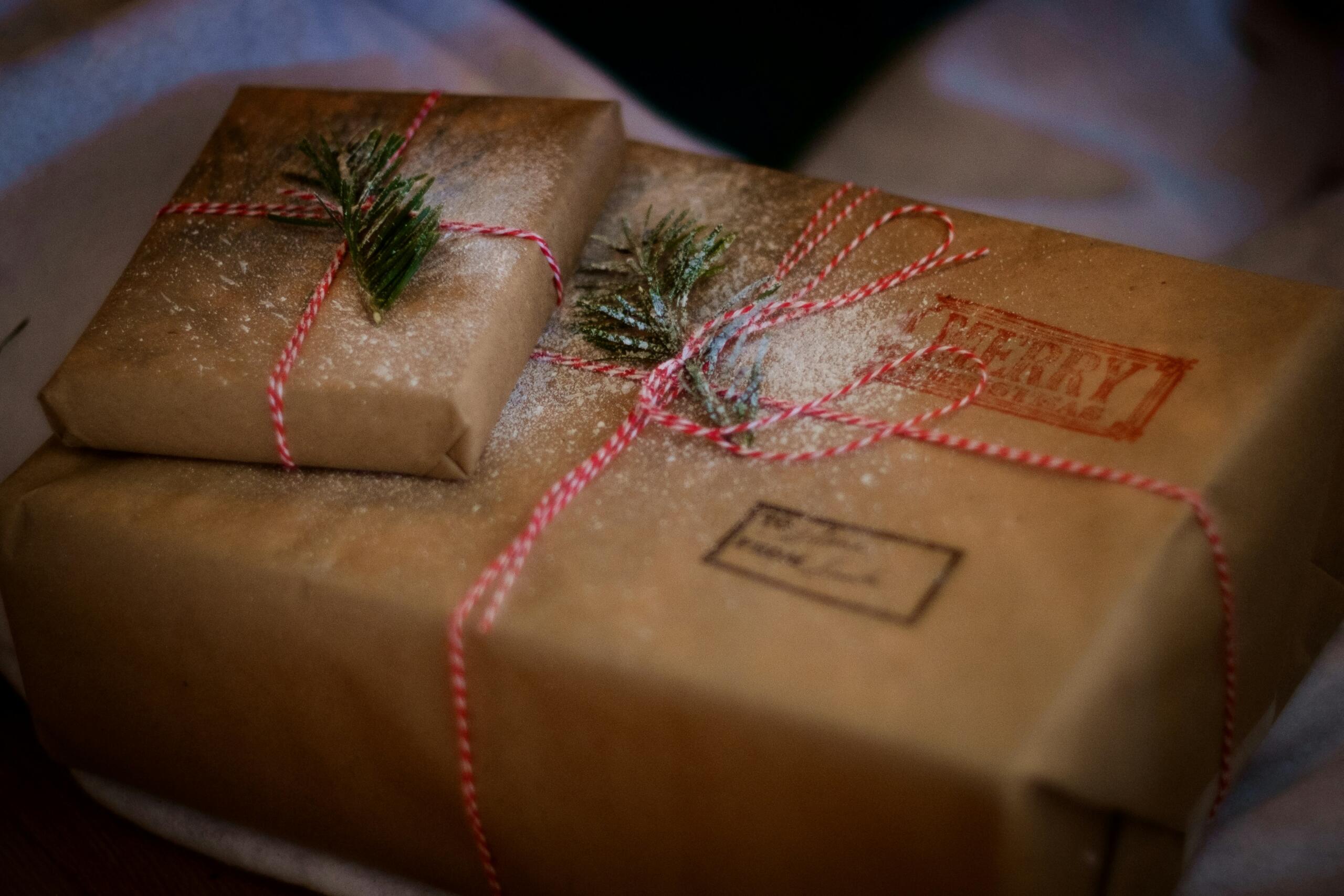 Wrapped christmas presents with dark lighting