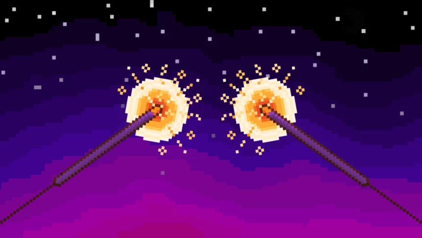 Sparkler at night, pixel graphic