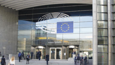 Der Haupteingang des EU-Parlaments in Brüssel.