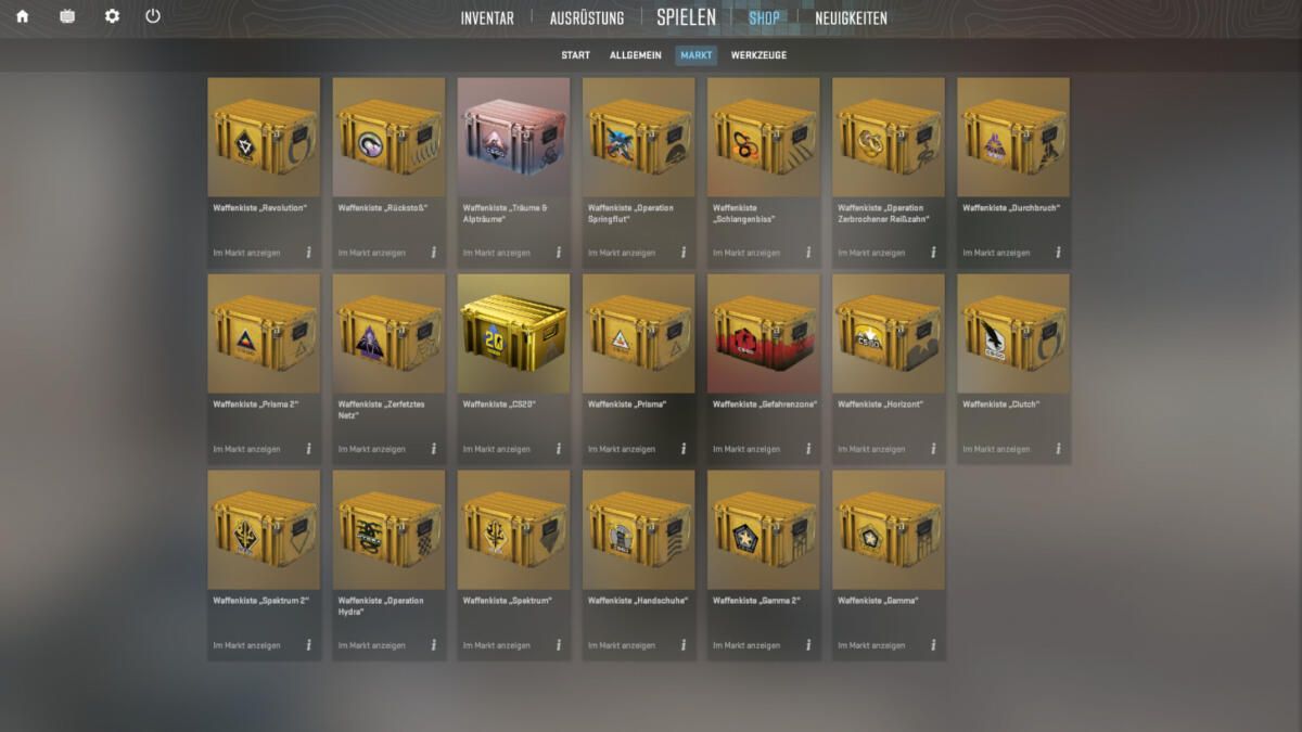 Lootboxen Shop vom shooter game CSGO