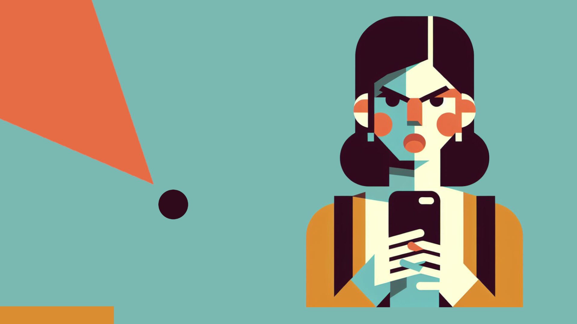 Illustration im Bauhaus-Stil; grimmig schauende Teenagerin mit Smartphone