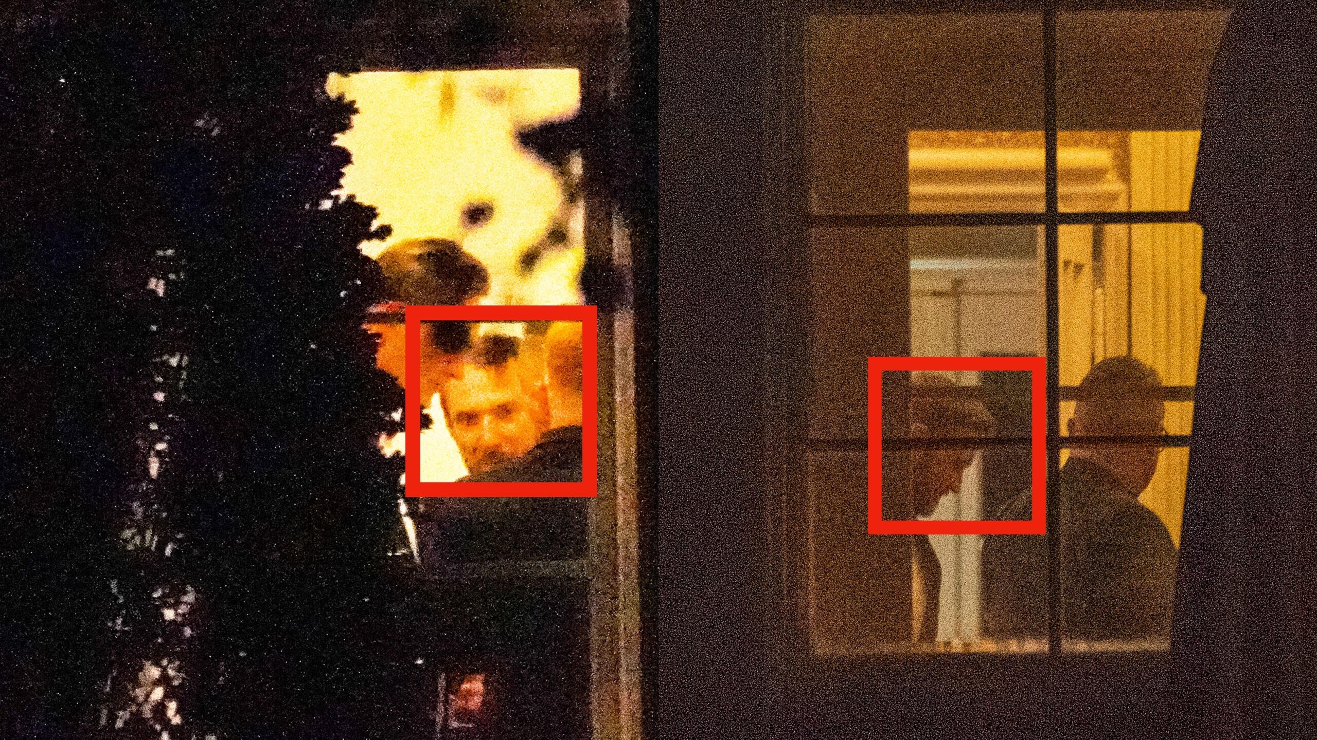 Fotos von außen durch erleuchtete Fenster, in den Räumen Menschen.