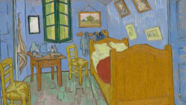 Ein Schlafzimmer in kräftigen Farben, gemalt von Van Gogh