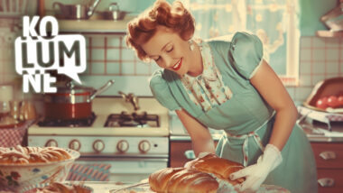 housewife baking bread, advertisement 1950's