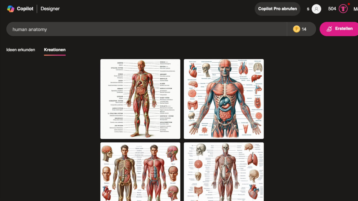 Screenshot zeigt, dass Copilot Designer Bilder von menschlicher Anatomie generierte.