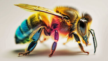 Eine bunte Biene, Seitenansicht, Nahaufnahme