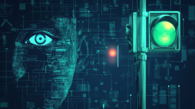 Auge, Ampel, Überwachungsatmosphäre, Prompt: schematic biometric data, face recognition, and a evil surveillance eye, and a German traffic light in the color green, illustration --ar 16:9 --v 6.1 Job ID: 9d6d261f-1c78-4f47-bc99-b406f8a48bac