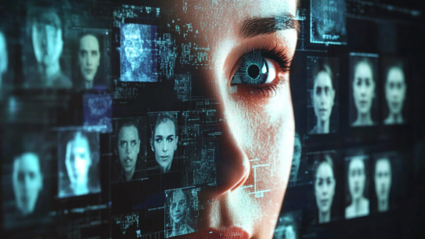  face recognition, biometric features, surveillance, screen with many biometric faces