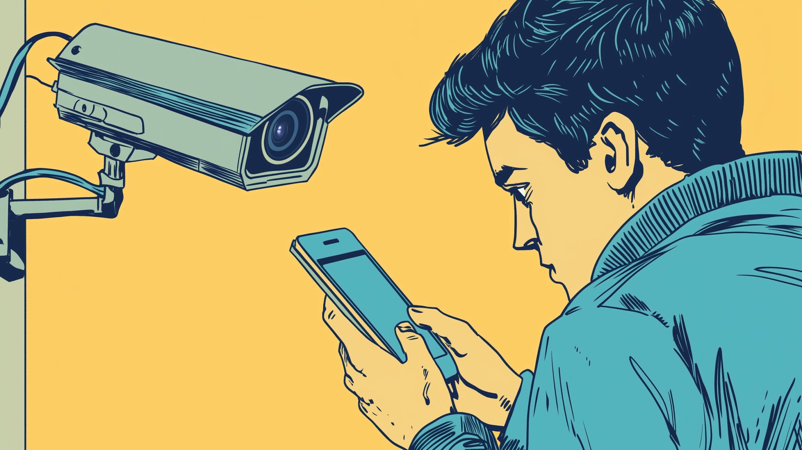 Kamera schaut auf Person, die ein Smartphone in der Hand hält