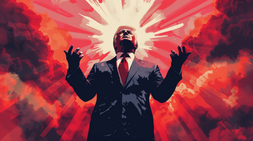 KI-generierte Illustration von Donald Trump, hinterlegt mit einem Lichtschein.