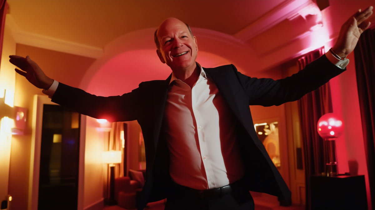 Ein Mann tanzt mit ausgebreiteten Armen