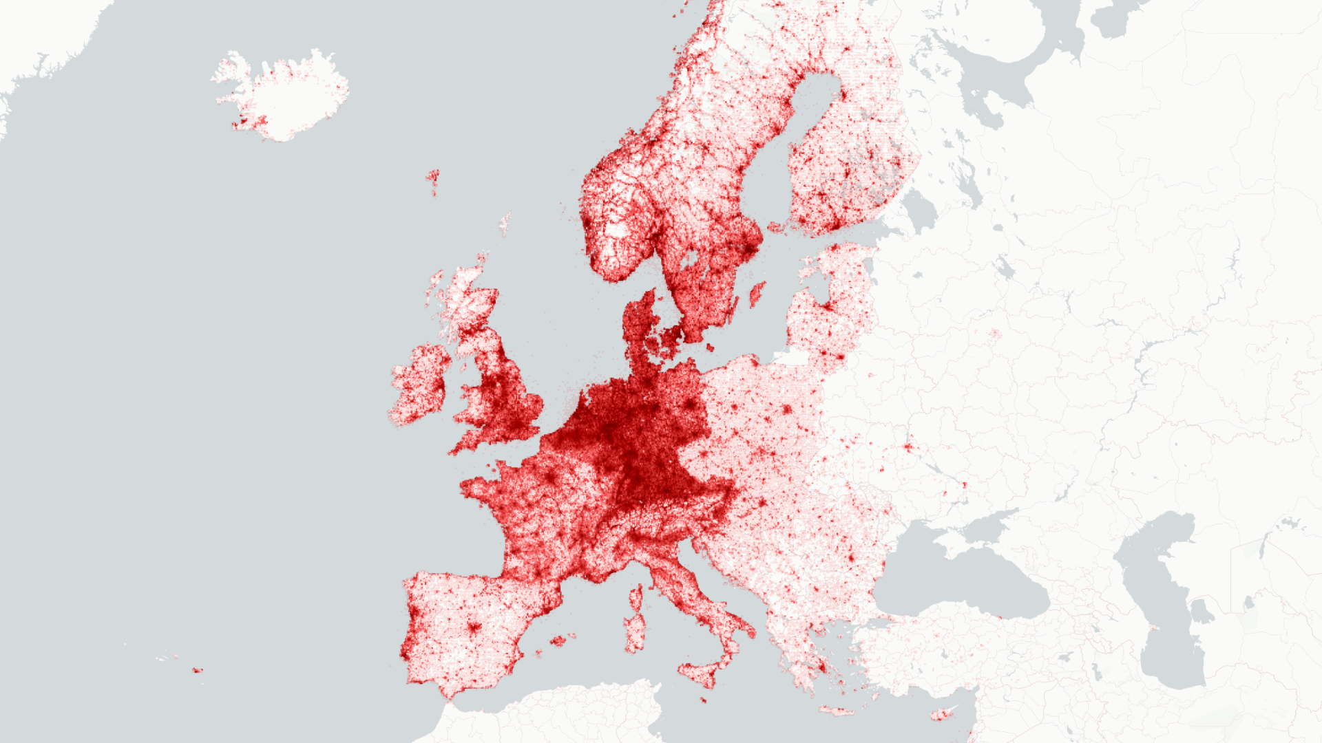 Europakarte mit vielen roten Punkten.