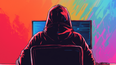 Ein Mensch sitzt vor einem Computer.