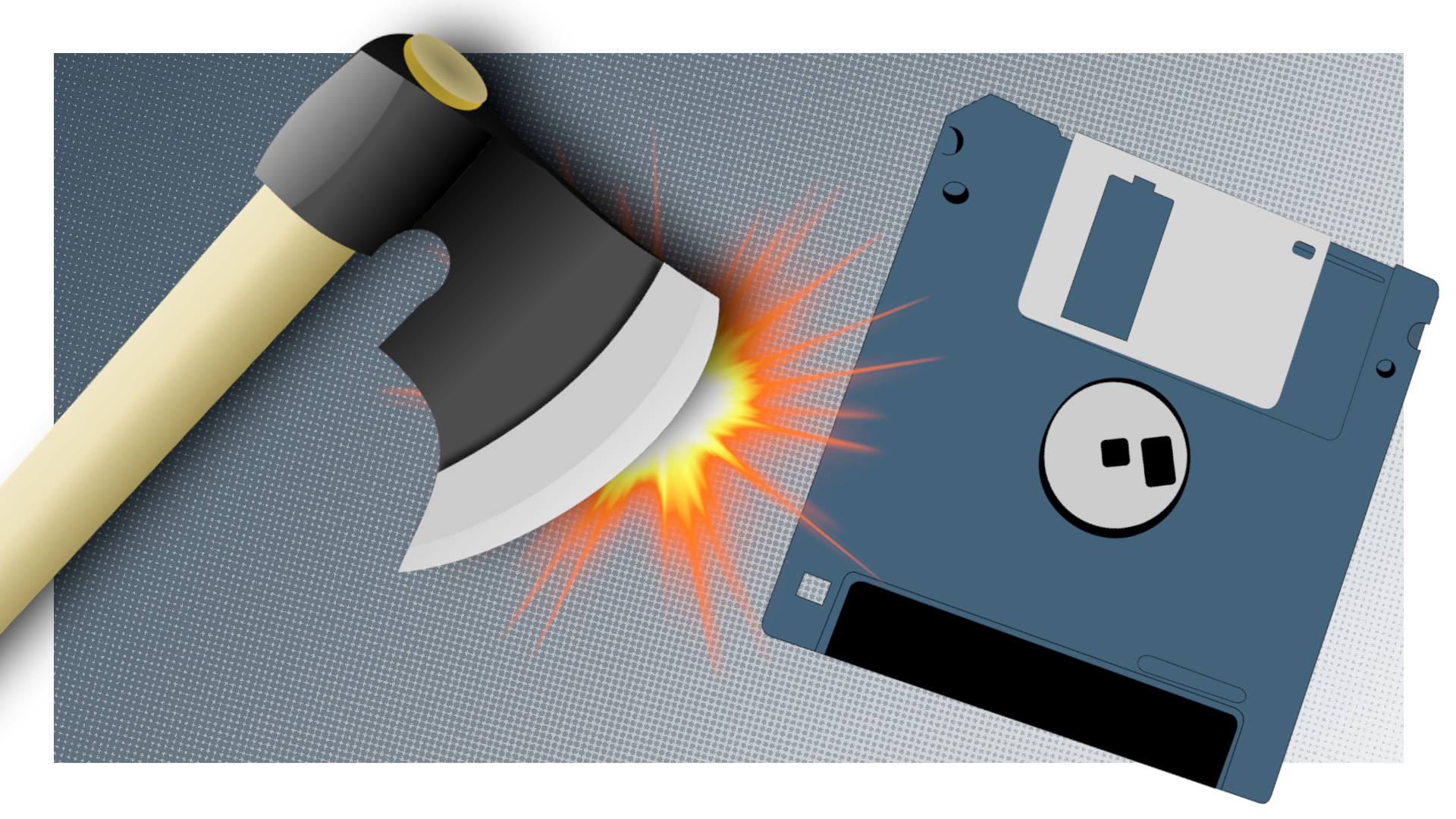 Eine Axt zielt auf eine Diskette