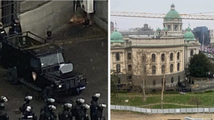 Foto zeigt einen Landrover Defender mit einem LRAD 450XL auf der Motorhaube