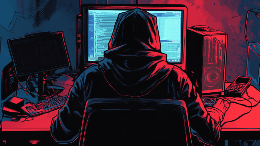 Ein Mensch mit Kapuzenpullover sitzt vor einem Computer.