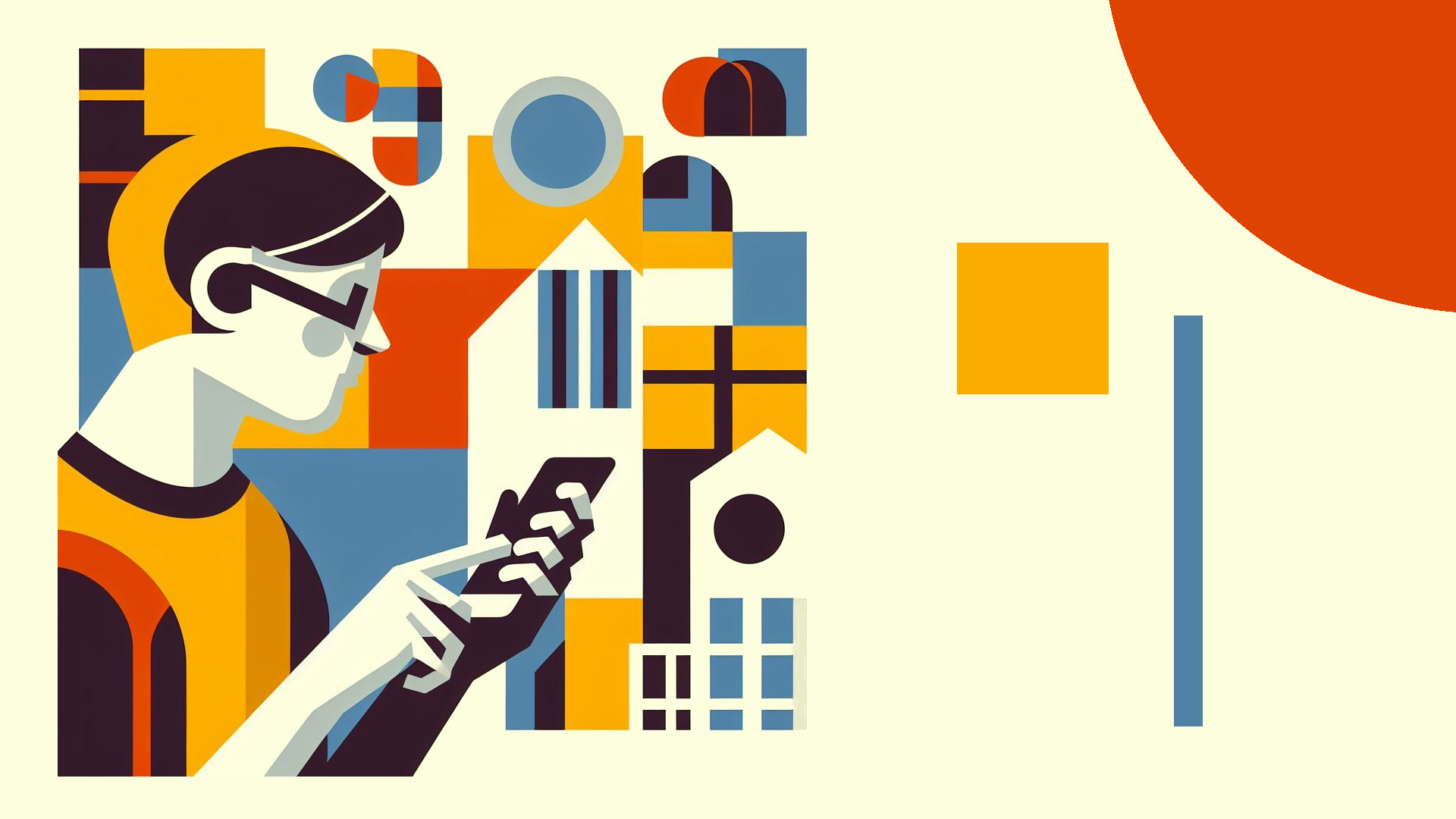 Illustration im Bauhaus-Stil eine junge Person mit Smartphone