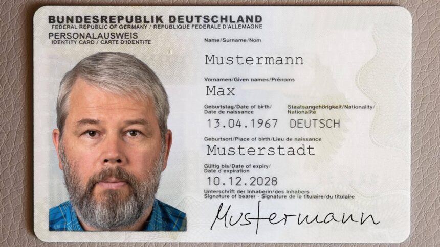 Muster-Personalausweis mit etwa 55 jährigem Mann