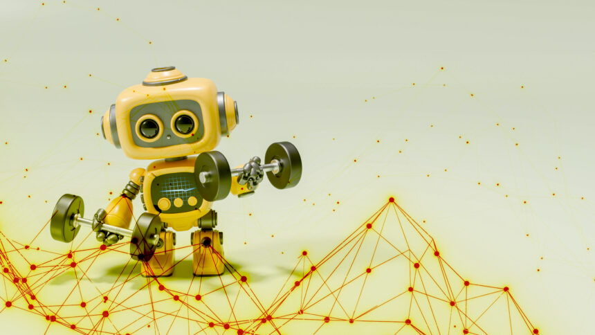 Ein Roboter trainiert mit Hanteln
