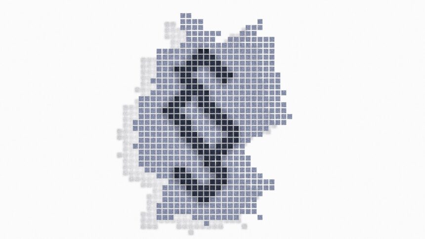 verpixelter Umriss der Deutschland-Karte darauf ein verpixeltes Paragraf-Zeichen