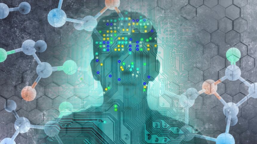 Die Silhouette eines Mannes, dahinter nebulöse Datenstrukturen.