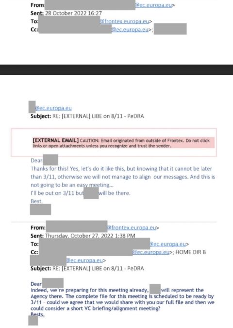 Screenshot von Mails vor der Anhörung im LIBE-Ausschuss
