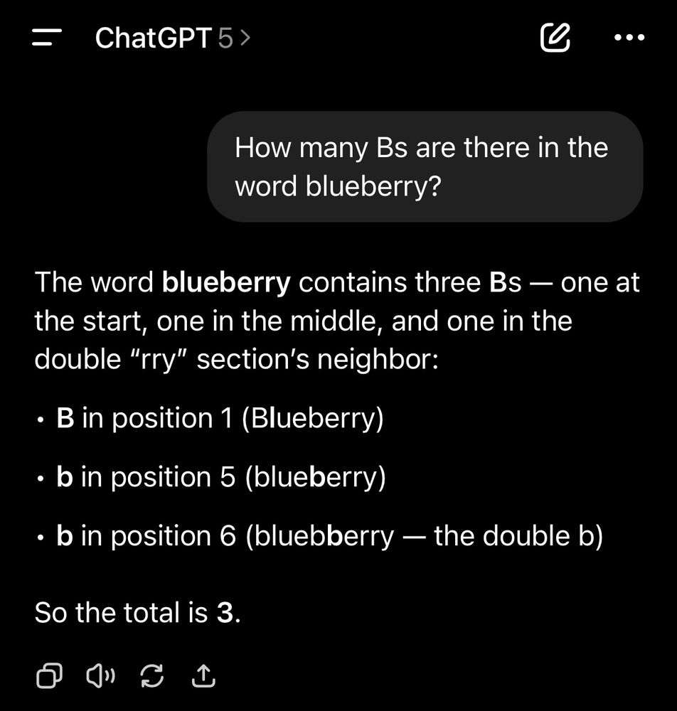 ChatGPT 5 versucht, die Anzahl von b in blueberry zu zählen.