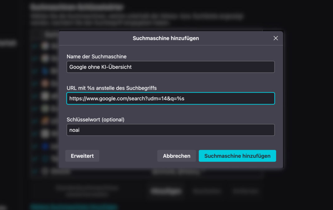 Bildschirmfoto von Firefox zeigt den im Text beschriebenen Weg