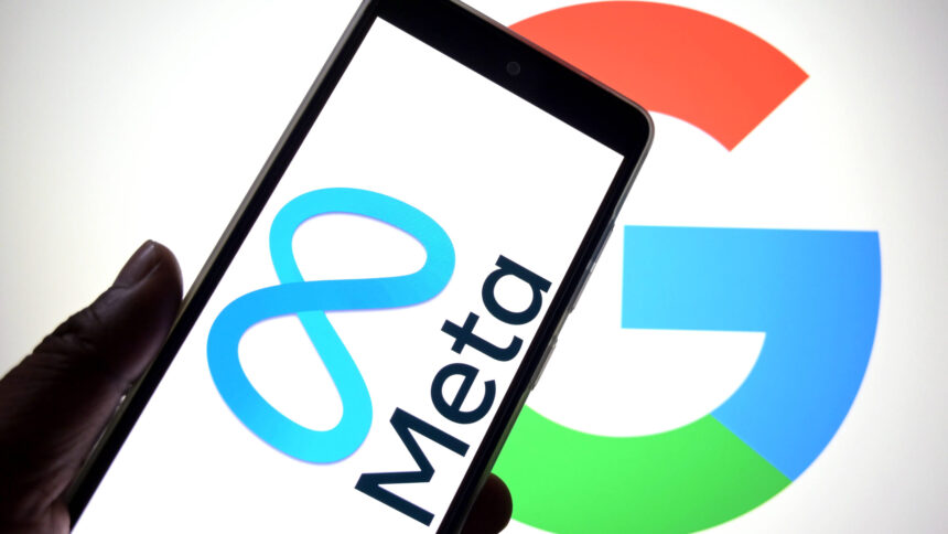 Ein Collage der Logos von Meta und Google