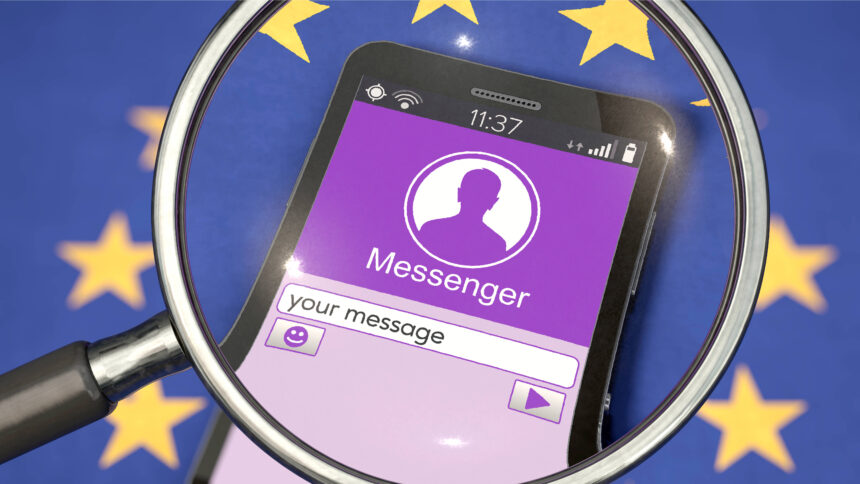 Lupe schaut auf einen stilisierten Messenger