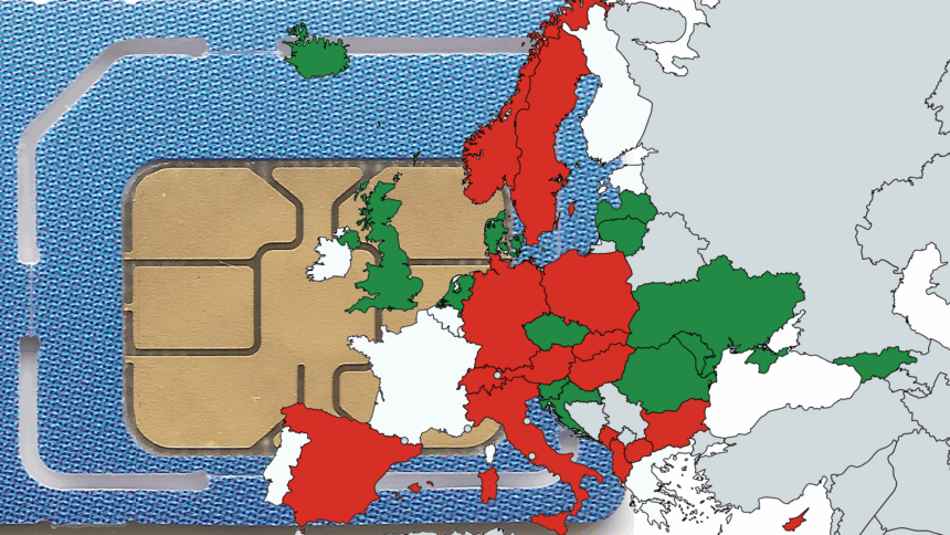 Karte von Europa mit grün und rot gefärbten Staaten.