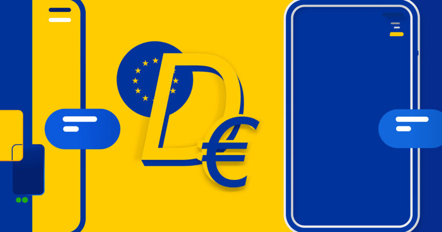 Illustration in blau-gelb mit Smartphone und D€-Zeichen