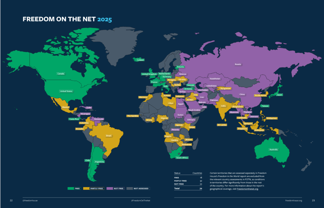 Landkarte mit bunten Ländern auf dunkelblauem Hintergrund.