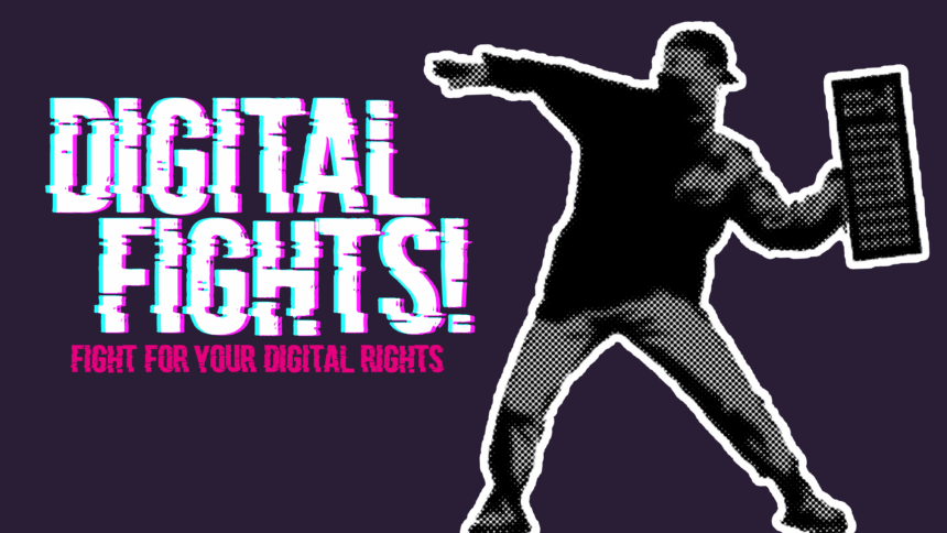 Illustration: Stilisierte vermummte Person hält in werfender Pose eine Tastatur in der Hand. Dazu Text: Anleitung zum Online-Rabatz.